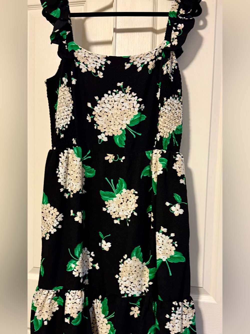 Draper James Black Dress with White Floral and Green Leaves